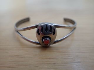 Sterling Silver Navajo Bear Paw Red Coral Girl 