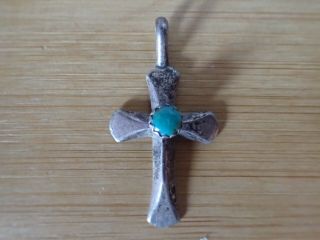 Sterling Silver Navajo Green Turquoise Center Cross Pendant