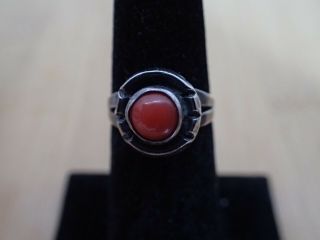Sterling Silver Navajo Red Coral Center Ring,  Size 5 1/2
