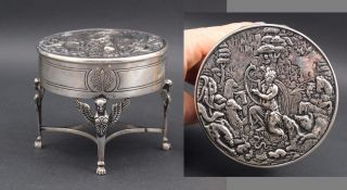 Antique Orpheus Greek Mythology German Hallmarked 800 Silver Repousse Footed Box