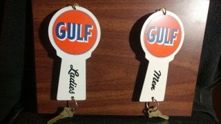Gulf Oil Metal Or Porcelain Store Bathroom Restroom Key Holders Men & Ladies
