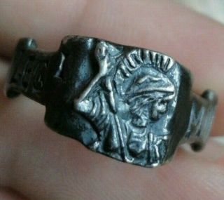 Very Rare Ancient Roman Silver Legionnaire Ring With Writing - Circa 100 - 200ad