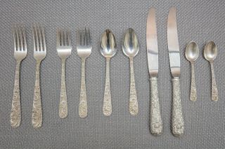 S.  Kirk & Son Floral Repousse Sterling Silver Flatware Set,  Service For 2,  10 Pc