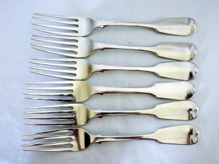 Antique Georgian 1830 Set Of 6 Sterling Silver Fiddle Back Dinner Forks