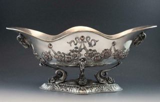 Antique English Sheffield Silver Plate Large Center Piece Compote W/ Dolphins