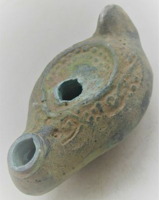 Circa 200 - 300ad Ancient Roman Bronze Decorated Oil Lamp European Finds