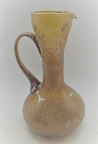 Circa 200 - 300ad Ancient Roman Amber Glass Vessel With Iridescent Patina