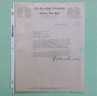 1922 Hand - Signed Letter To Mrs Merle - Smith From Franklin D Roosevelt,  Boy Scouts