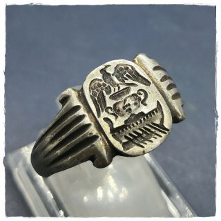Eagle - Pitos - Galley Ancient Military Legionary Silver Roman Ring 7,  90g