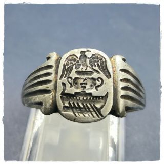 EAGLE - PITOS - GALLEY ancient MILITARY LEGIONARY SILVER Roman ring 7,  90g 2