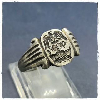 EAGLE - PITOS - GALLEY ancient MILITARY LEGIONARY SILVER Roman ring 7,  90g 3