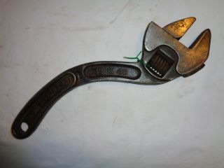 Antique 12 " Bemis & Call Adjustable Wrench With Curved Handle Farm Tool