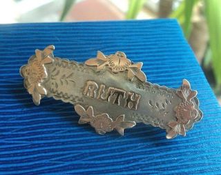 Vintage Edwardian Sterling Silver & Gold Name Brooch H/m 1909 Chester - Ruth