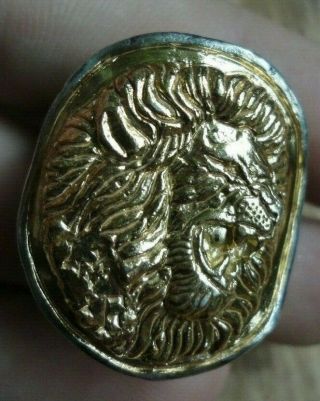 Very Rare Large Ancient Roman Legionary Solid Silver Lion Ring Circa 100 - 300 Ad