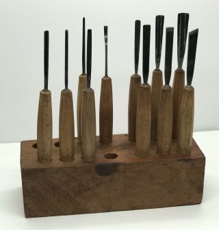Vintage Henckels Germany 11pc Wood Carving Chisel,  Gouge,  V - Parting,  Knife Set
