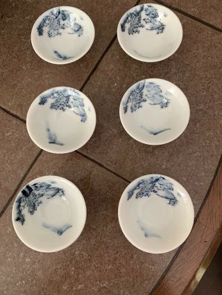 Vintage Set Of 6 Japanese Handpainted Porcelain Dish Dipping Sushi Sauce Bowls