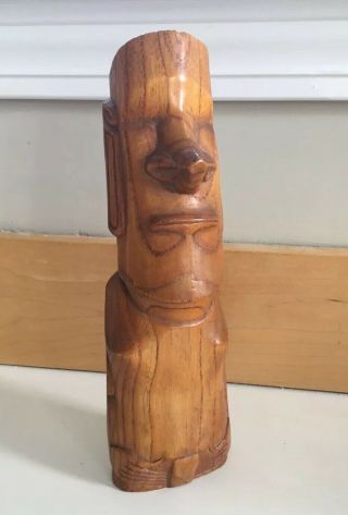 Vintage Carved Native Wood Easter Island Moai Figure Carving Rapa Nui 9.  5”