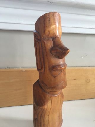 Vintage Carved Native Wood Easter Island Moai Figure Carving Rapa Nui 9.  5” 2