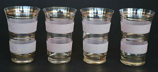 Retro Mid Century Modern Pink & Gold Striped Drinking Glasses,  Set Of 4