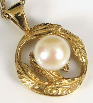 Vintage Designer Signed Xl 14k Yellow Gold Fine Necklace And Pearl Pendant 3.  6 G