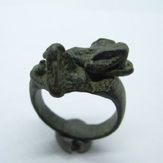 Roman Ancient Artifact Bronze Gladiator Ring With Two Snake Head
