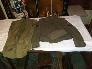 Vintage 1944 Wwii 8th Army U.  S.  Army Ike Jacket Signal Corps 34r Shirt Cap Tie