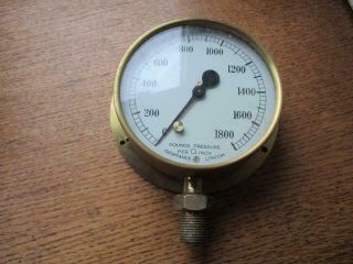 Vintage Large Heavy Brass Engineering Steam Pressure Gauge Dial Dewrance Boxed