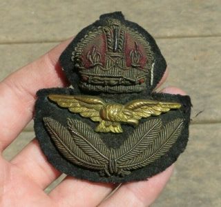 Vintage Ww2 Royal Air Force Raf Officers Kc Bullion Cap Hat Badge