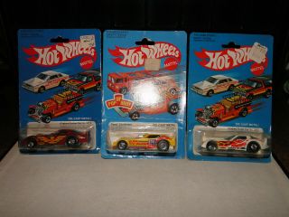 3 - Vintage 1981,  82 Hot Wheels On Cards Race Cars Funny Cars