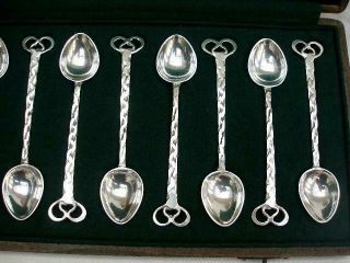 Set Of 12 Quality Arts & Crafts Solid Silver Tea Spoons By Greenwood & Watts