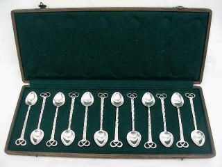 Set of 12 Quality Arts & Crafts Solid Silver Tea Spoons By Greenwood & Watts 2