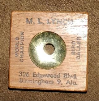 Vintage M.  L.  Lynch Quail Bird Caller - 306 Edgewood Blvd Birmingham 9 Alabama