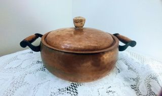 Vintage Hand Hammered Copper Cooking Pot W/handles & Lid