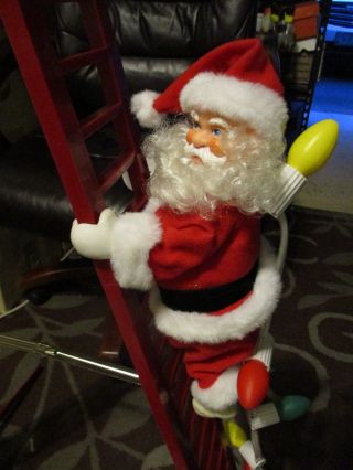 Vintage Mr.  Christmas 1994 Stepping Santa Climbing Ladder With Lights & Carols