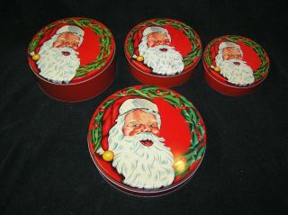 4 Vintage Santa Claus Nesting Christmas Tins Retro Decor Cookies Candy