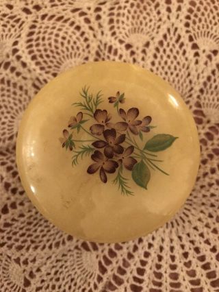 Vintage Alabaster Trinket Jewelry Box With Gold - Toned Rim Hinged Lid