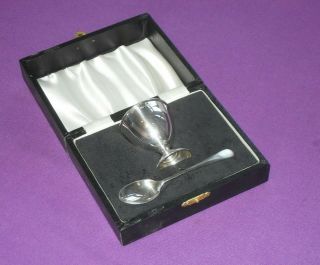 Vintage 1968/69 Cased Solid Sterling Silver Christening Egg Cup And Spoon