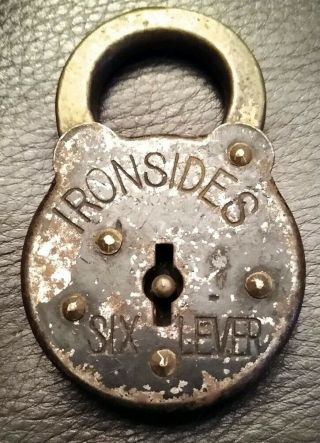 VINTAGE ANTIQUE IRONSIDES SIX LEVER PADLOCK LOCK NO KEY STEEL MADE IN USA 2