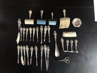 32 Piece Antique Sterling Silver Vanity Items