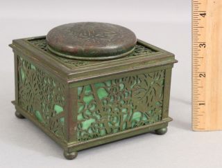 Antique Tiffany Studios Grapevine Green Slag Glass & Bronze Desktop Inkwell 844