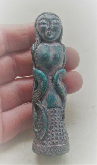 Wonderful Ancient Near Eastern Blue Stone Carving Of A Female Figure