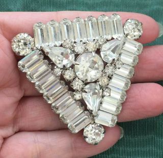 Reserved 1950s Weiss Art Deco Brooch Triangle Crystal Rhinestone Sparkly Chunky