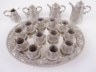 Antique 19th Century Solid Silver 29 Piece Miniature Tea Service Set 190g