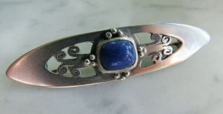 Stunning Vintage Art Deco C 1920 Sterling Silver Blue Lapis Brooch Pin