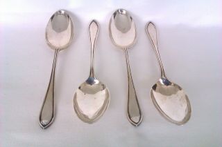 Set Of 4 Solid Silver Art Deco Serving Spoons Emile Viner 1932