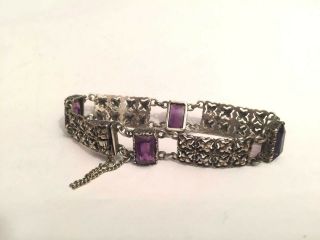 K.  Faberge Design Imperial Russian 84 Silver Bracelet With Amethysts