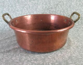 Antique French Heavy 9 Lb 16 " Copper Jam Pan 4 Kg 40cm Pot Bowl Brass Handles