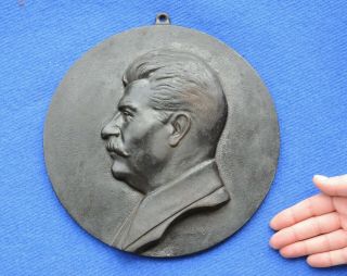 Stalin Bust Old Iron Cast Plaque 1938 Russian Soviet Ussr Propaganda 10 " =24cm