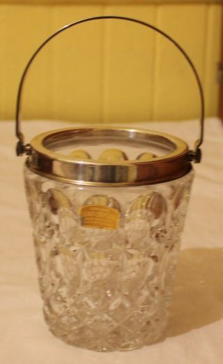 Vintage Lead Crystal 24 Pbo West Germany Small Ice Bucket Silver Rim