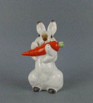 Antique Russian Soviet Lfz Figurine Of Rabbit With Carrot Designed E.  Cherushin